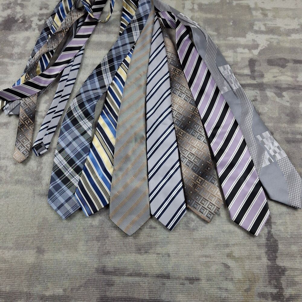 Lot of 7 Mens Neckties Haggar Puccini Perry Ellis Microfiber Polyester Striped